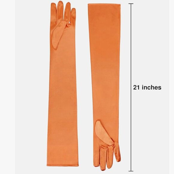 Long Satin Opera Orange Gloves - Picture 2 of 6